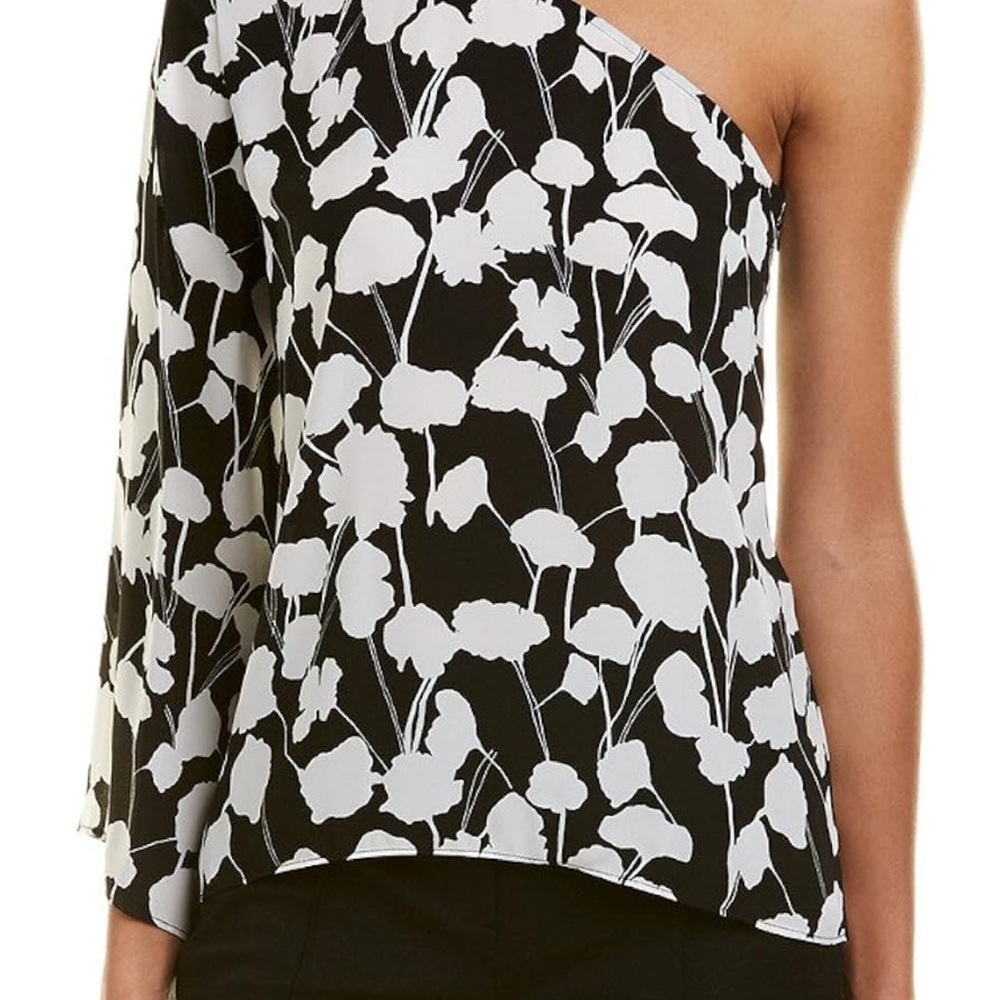 Vince Camuto Monochrome Floral Asymmetrical Blouse